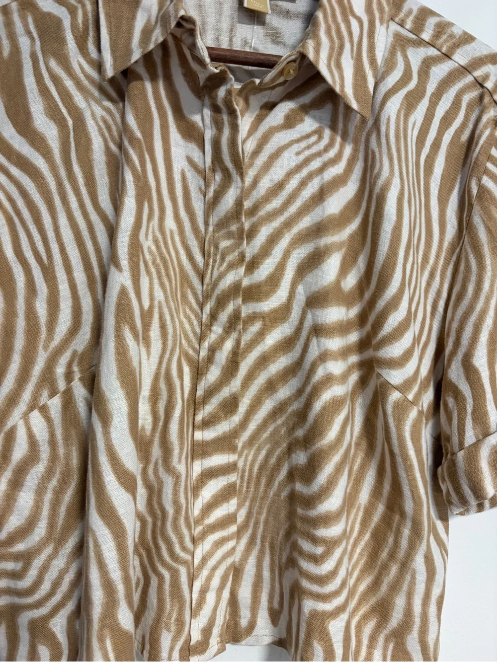 Linen blend, Michael Coles NWT Cropped Oversized Zebra Print Linen Blend Shirt S